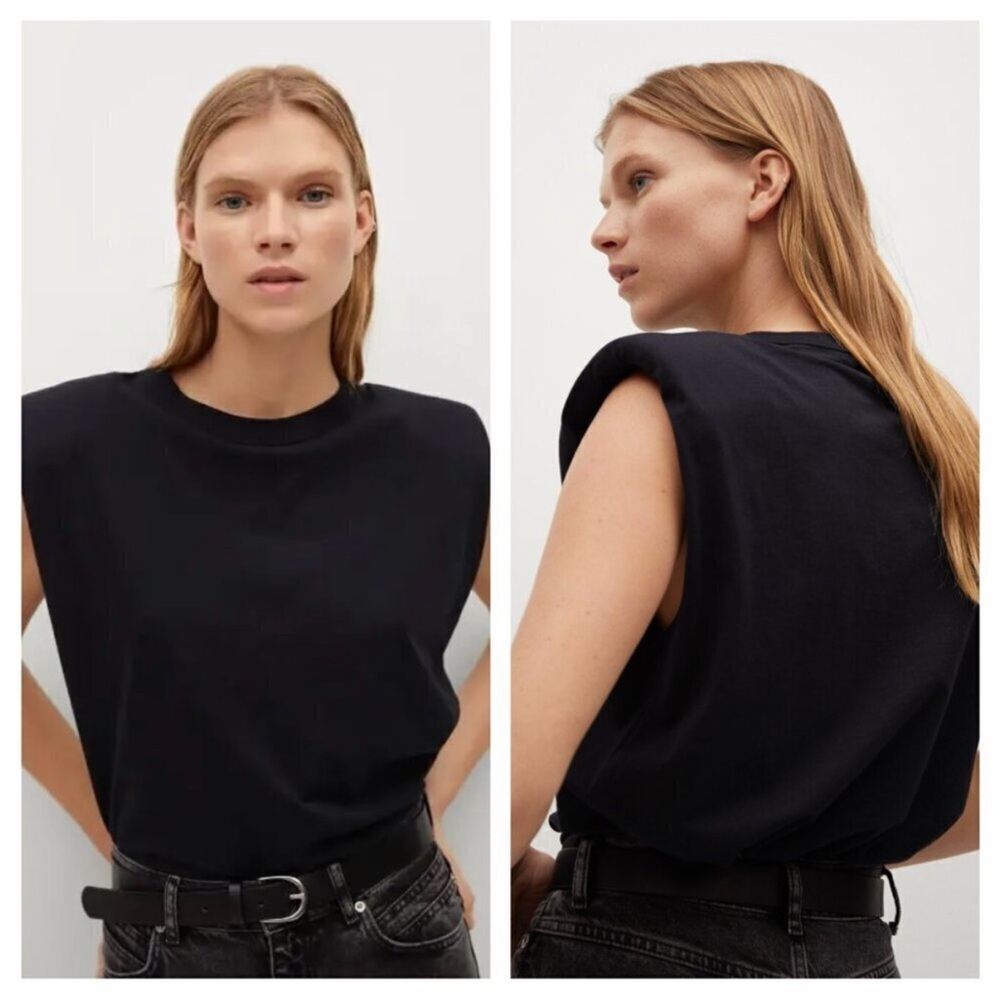 Mango Women's Black Shoulder Pad Sleeveless Top size XS/S